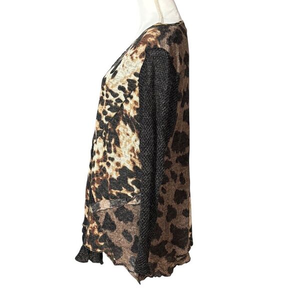 Ali Miles Sweater Size 1X Animal Print Brown Artsy Lagenlook Wearable Art Mature - Picture 3 of 10